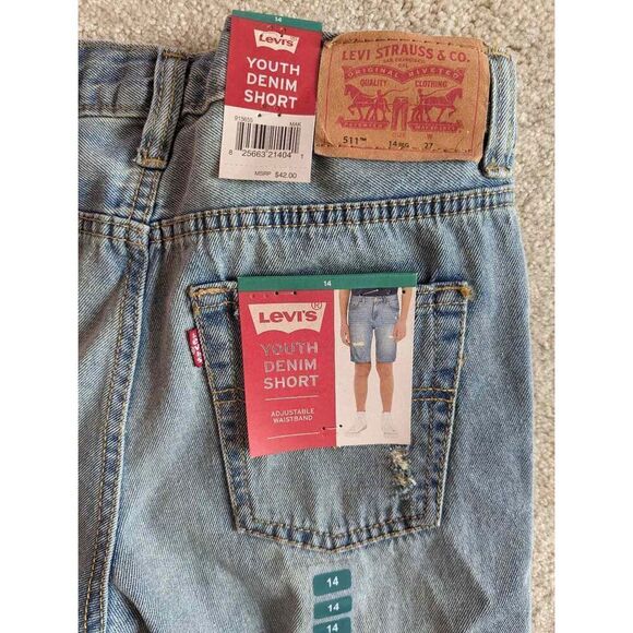 Levis Youth Denim 511 Waist 27 Sz 14R Distressed Short NWT - Picture 2 of 3